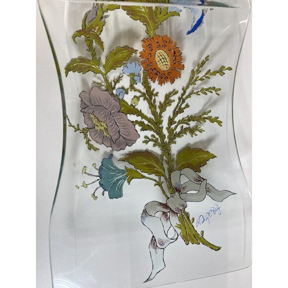 Vintage Dorothy Thorpe Signed Divided Floral Medium Glass Serving‎ Tray MCM - Picture 6 of 8
